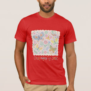 Nyckfull Fladdrande: Pastell Fjärilar i Blocktryck T Shirt
