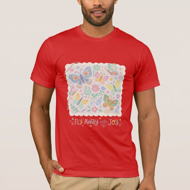 Nyckfull Fladdrande: Pastell Fjärilar i Blocktryck T Shirt (Framsida)