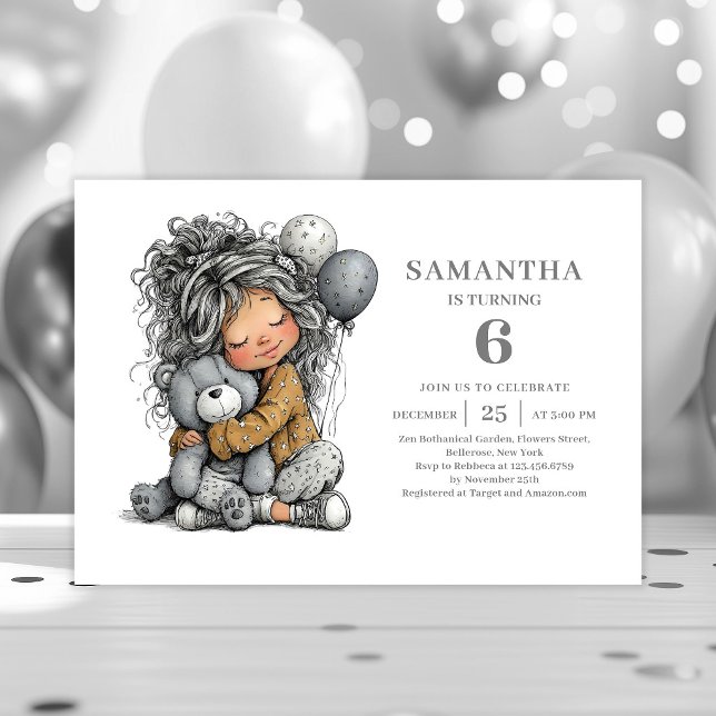Nyckfull Flicka 4-årsdag Svart Guld Fest Inbjudningar (Whimsical Girl 4th Birthday Black Gold Party invitation)