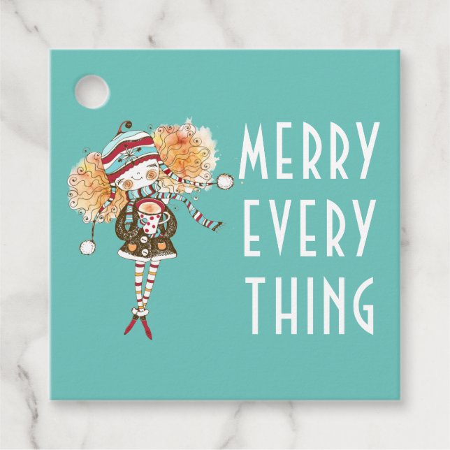 Nyckfull flicka God Jul allt  Gåvor Etiketter (Framsida)