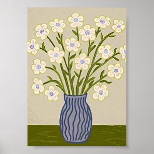 Nyckfull Folklig Konst Vit Blommig Illustration Poster