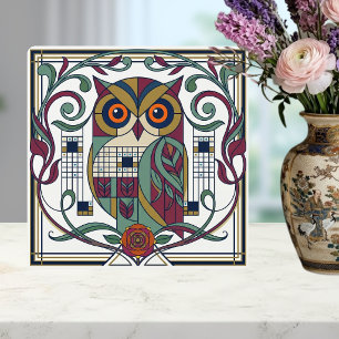 Nyckfull geometrisk uggla Art Nouveau blomster ker Kakelplatta