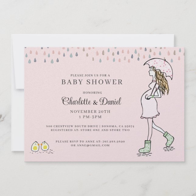Nyckfull Gravid Mamma Rosa Bebis Shower Inbjudningar (Framsida)