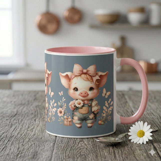 Nyckfull Grisunge i Pastellfärgade Overaller Blåa Mugg (Whimsical Piglet in Pastel Overalls Blue Mug)