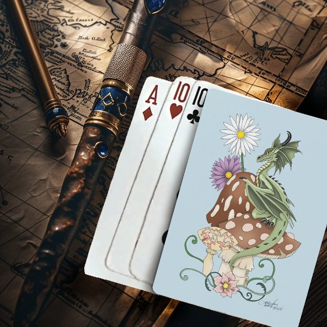 Nyckfull Grön Fantasi Drak Svamp Blommor Casinokort (Skapare uppladdad)
