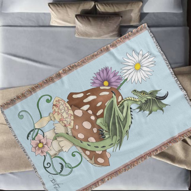 Nyckfull Grön Fantasi Drak Svamp Blommor Filt (Skapare uppladdad)