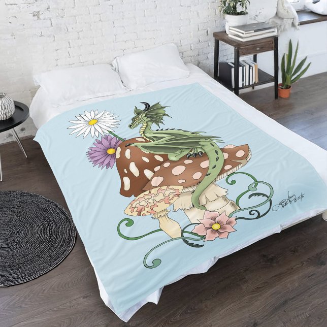 Nyckfull Grön Fantasi Drak Svamp Blommor Fleecefilt (Skapare uppladdad)