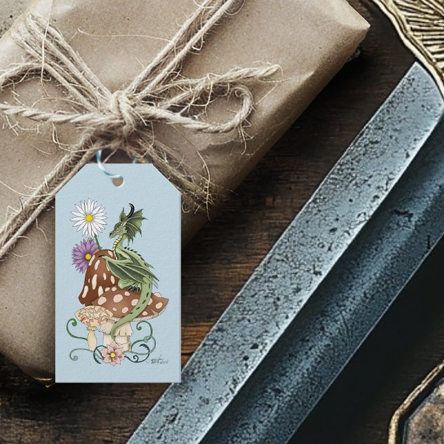 Nyckfull Grön Fantasi Drak Svamp Blommor Presentetikett (Skapare uppladdad)