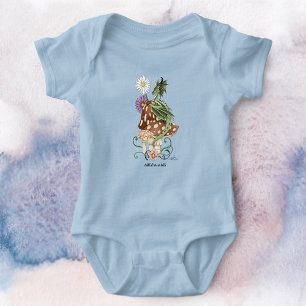 Nyckfull Grön Fantasi Drak Svamp Blommor T Shirt