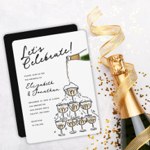 Nyckfull handritad champagnetorn bröllop
