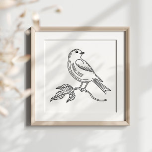 Nyckfull, handritad fågelillustrationskonst poster