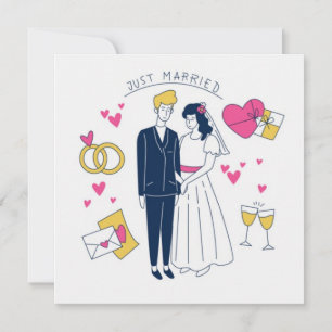 Nyckfull handritad "Just Married" par-doodle Inbjudningar