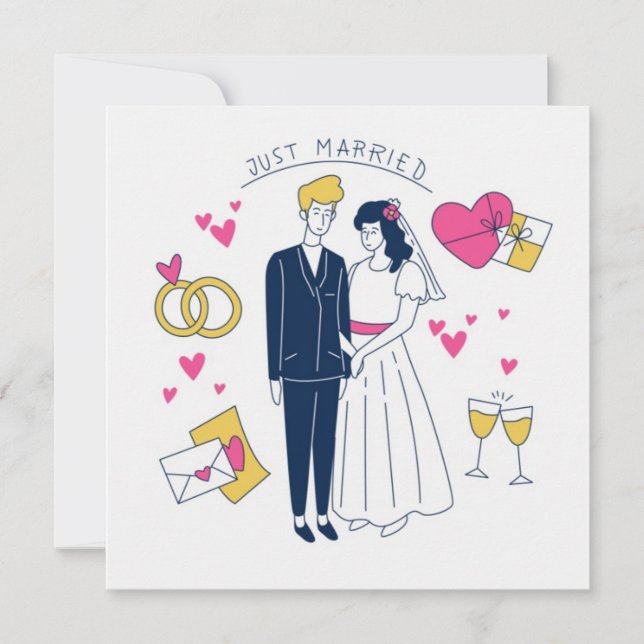 Nyckfull handritad "Just Married" par-doodle Inbjudningar (Framsida)