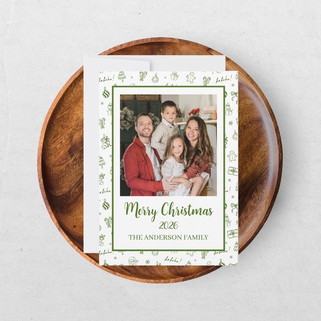 Nyckfull Handritad Klotter Grön Julkort (Skapare uppladdad)