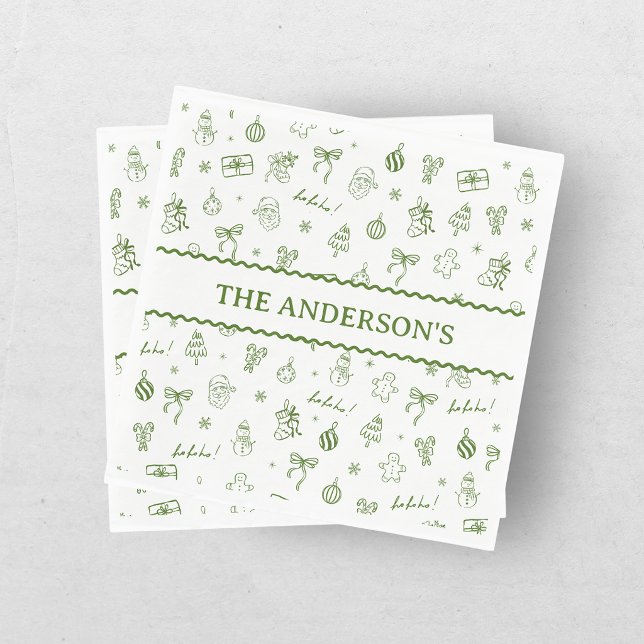 Nyckfull Handritad Klotter Grön Pappersservett (Skapare uppladdad)