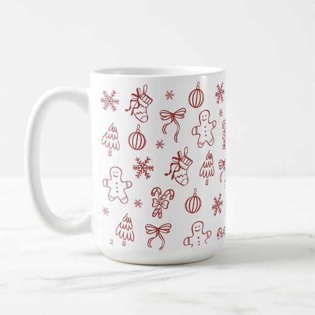 Nyckfull Handritad Klotter Röd Kaffemugg (Vänster)