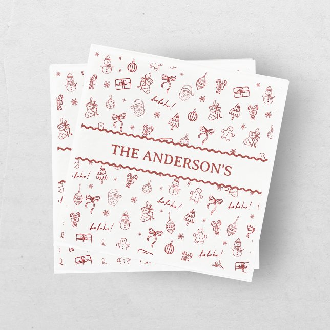 Nyckfull Handritad Klotter Röd Pappersservett (Skapare uppladdad)