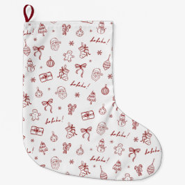 Nyckfull Handritad Klotterfigur Röd Stor Julstrumpa