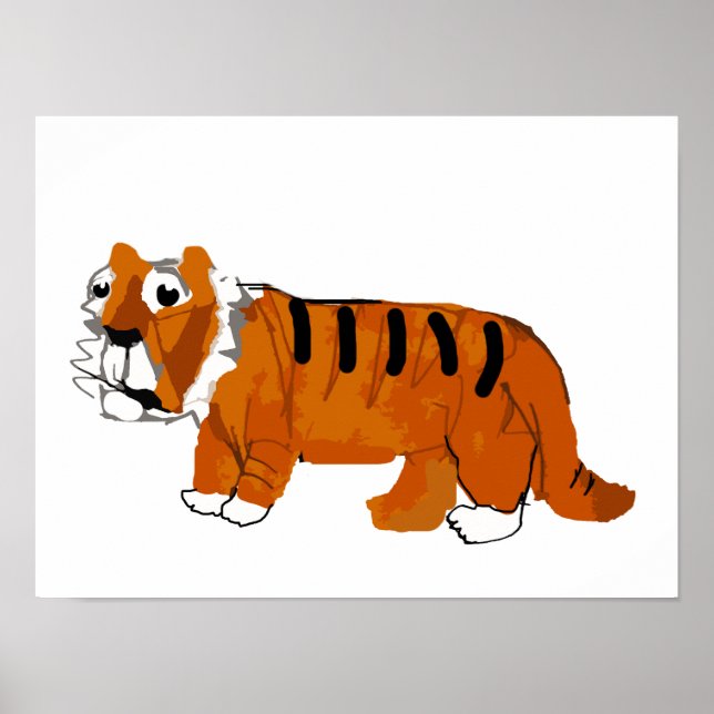 Nyckfull Handritad Orange Tiger Tecknad Film för B Poster (Framsidan)