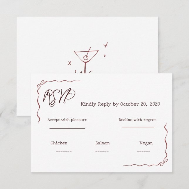 Nyckfull Handskriven Klotter Bröllops RSVP OSA Kort (Fram/baksida)