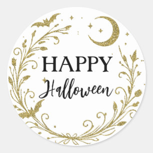 Nyckfull Häxlik Wicca Guld Glitter Halloween Runt Klistermärke