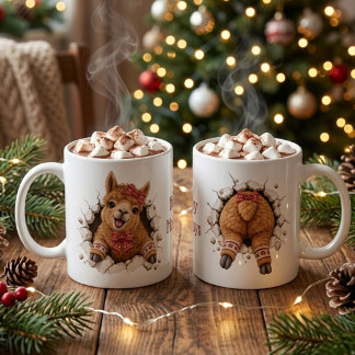 Nyckfull jul-lama bryter igenom vägg kaffemugg