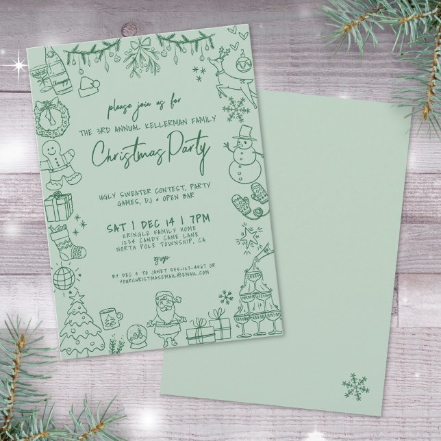 Nyckfull julfest med handritade detaljer inbjudningar (Whimsical Hand Drawn Christmas Party Invitation)