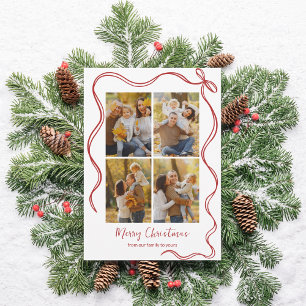 Nyckfull julfotokort med röd slinga julkort