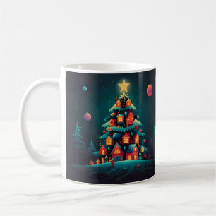 Nyckfull julgran-snöman konstverk kaffemugg