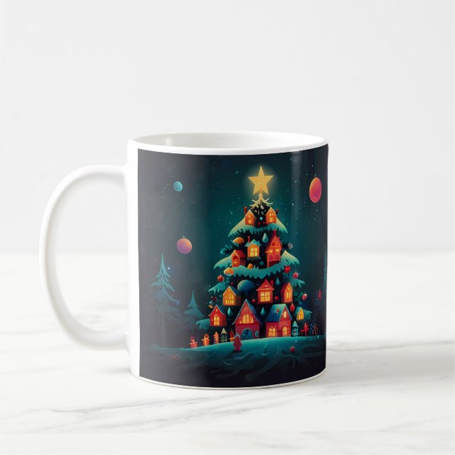 Nyckfull julgran-snöman konstverk kaffemugg (Vänster)