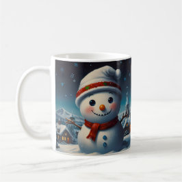Nyckfull julgran-stadamålning med snöman kaffemugg