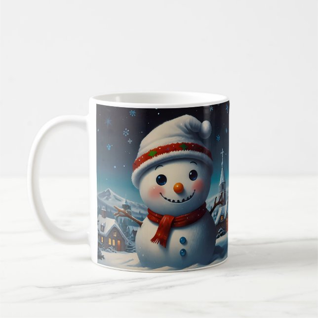 Nyckfull julgran-stadamålning med snöman kaffemugg (Vänster)