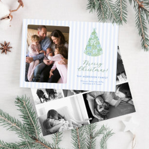 Nyckfull Julgransfotografi Med Blåa Band Julkort