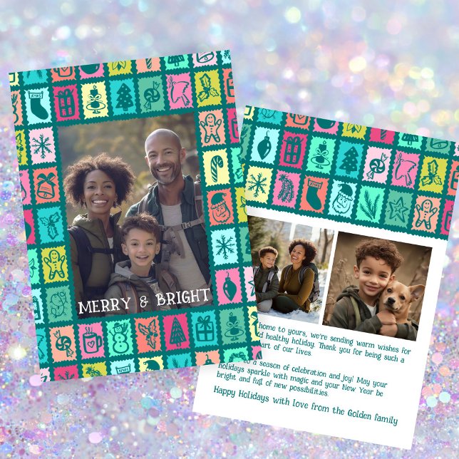Nyckfull julgrid Cute Anpassad 3 FOTO Julkort (Whimsical Christmas Grid Cute Custom 3 PHOTO Holiday Card
)