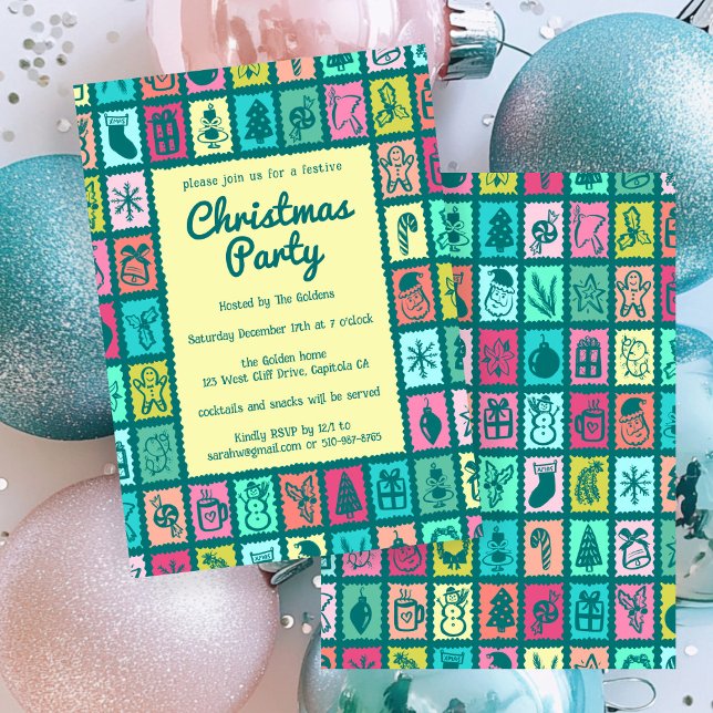 Nyckfull julgrid Cute anpassad SEMESTERFEST Inbjudningar (Whimsical Christmas Grid Cute Custom HOLIDAY PARTY Invitation
)