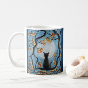 Nyckfull katt i kärlek för trädfullmånemålnin kaffemugg