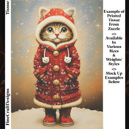 Nyckfull katt, röd kappa, snö EJ5 decoupage