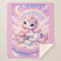 Nyckfull Kawaii Pastell Enhörning & Vänner På Moln