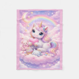 Nyckfull Kawaii Pastell Enhörning & Vänner På Moln Fleecefilt