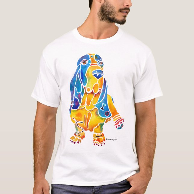 Nyckfull konst för Bassethund T-shirt (Framsida)
