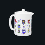 Nyckfull kruka för tecknadugglaTea<br><div class="desc">Färgrik keramisk teakruka,  med nyckfulla tecknaddiagram av ugglor och blåttpolka dots.  Förtjusande kruka för alla dina favorit- varma drycker.  Underbaren för barn hoade kakao och gör en söt gåvaidé.</div>