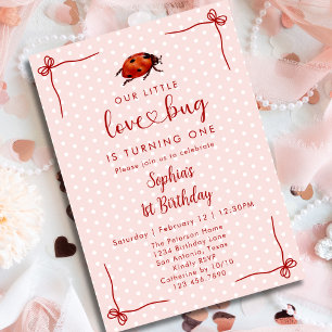 Nyckfull Ladybug Love Bug Flicka 1-årsdag Inbjudningar