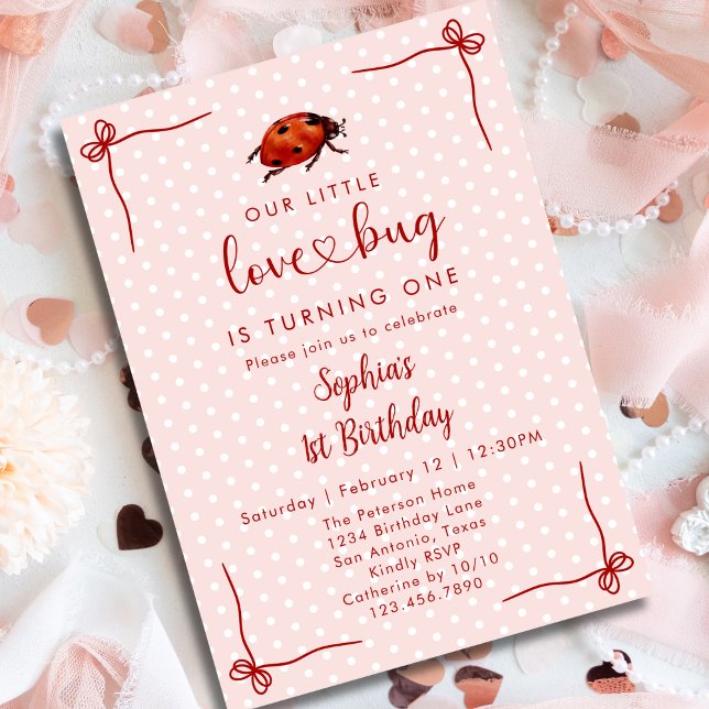 Nyckfull Ladybug Love Bug Flicka 1-årsdag Inbjudningar (Skapare uppladdad)
