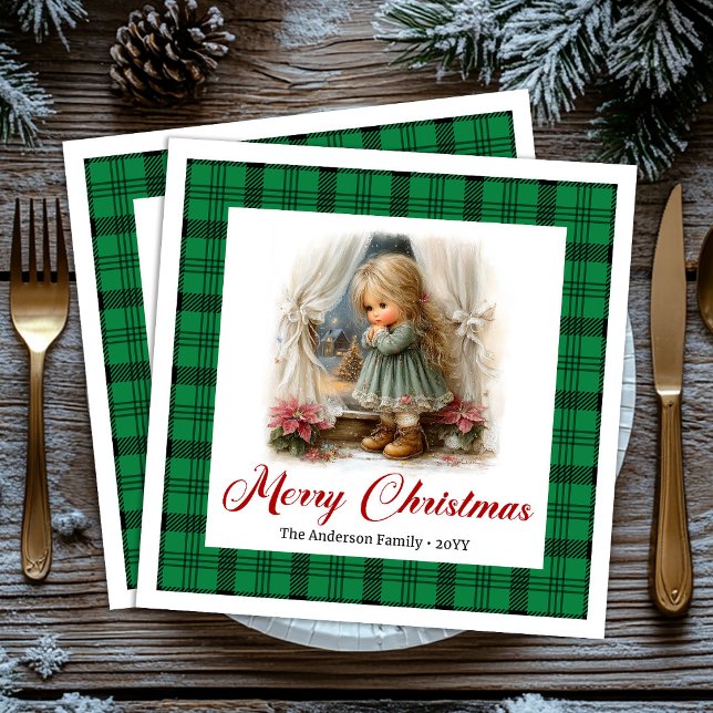 Nyckfull lantlig julstämning - anpassade servetter (Whimsical Rustic Christmas Scene Custom Napkins)
