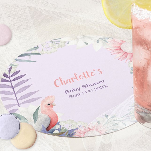 Nyckfull Lavendel Blommig Fågel Bebis Shower Underlägg Papper Rund (Enchanted Lavender Party Favor Baby Shower Round Paper Coaster ©Susanne Sachers - Sunny Mind 🌞)
