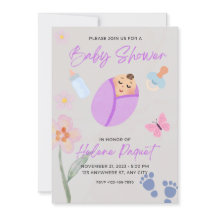 Nyckfull Lavendel Vattenfärg Baby Shower Inbjudan