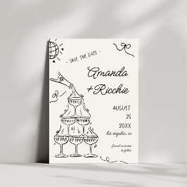 Nyckfull Lekfull Champagnetorn Doodle Bröllop Spara Datumet