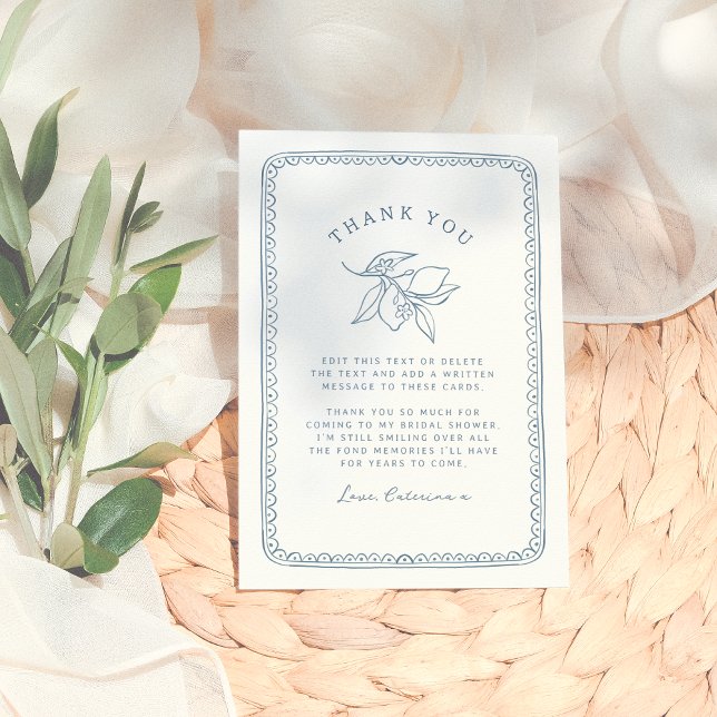 Nyckfull lemonillustration | Blå bröllopsdusch Tack Kort (Skapare uppladdad)