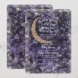 Nyckfull lila guld måne stjärnor baby shower inbjudningar