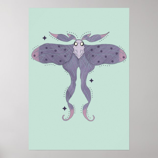 Nyckfull Lila Moth med Stjärnglimtar Poster (Framsidan)